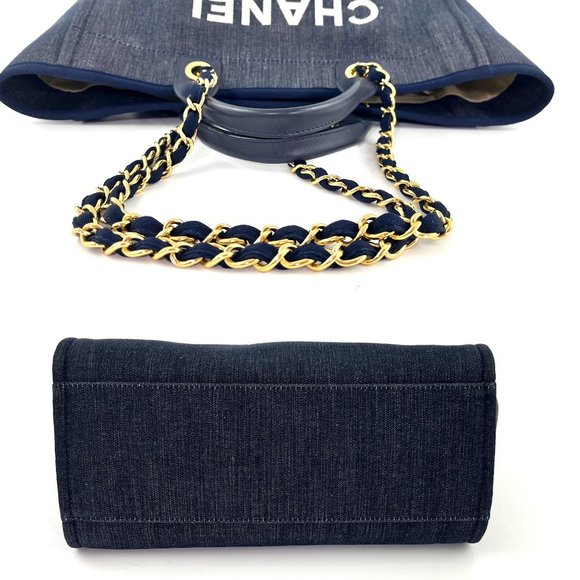 Sold on our website CHANEL Deauville Medium Denim Navy Shopping Tote Bag - Picture 5 of 11